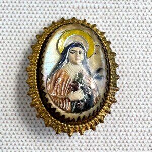 Saint Thérèse Gilt Brass Brooch